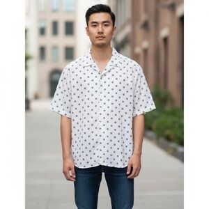 BF593 NWT Mens Denim & Flower Slim Fit Polka Dot Button Down Shirt XL